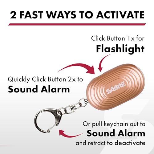SABRE 2-in-1 Personal Alarm with LED Light, 130dB Personal Safety Siren, Snap Hook for Instant Access, 1,250 Foot (381 Meters) Range, Compact Design for Easy Attachment to Purse, Bag, or Keys - color: White