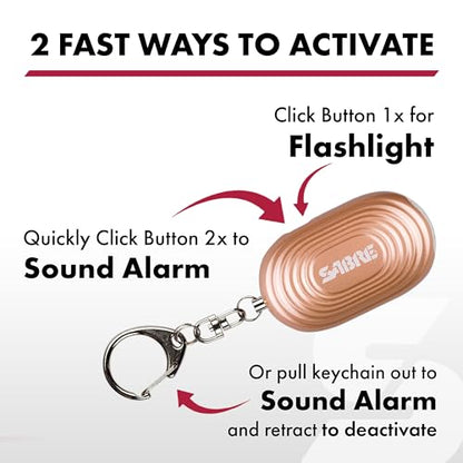 SABRE 2-in-1 Personal Alarm with LED Light, 130dB Personal Safety Siren, Snap Hook for Instant Access, 1,250 Foot (381 Meters) Range, Compact Design for Easy Attachment to Purse, Bag, or Keys - color: White