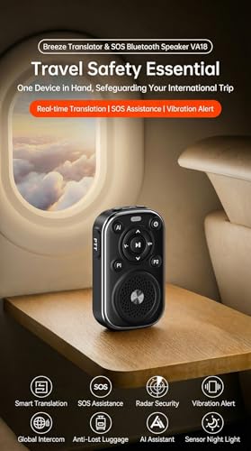 2 in 1 Smart Portable Personal Safety Alarm Mini Bluetooth Speaker with App Notifications, Radar Motion Sensor for Hotel/Travel/Camping Safety, Smart Luggage Anti-Theft Alarm, Emergency SOS Device