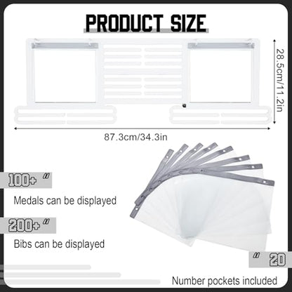 Shimeyao Medal Holder, Metal Wall Rack, 34.37 x 11.22 Inch, White - color: White, size: 34.37 x 11.22 Inch