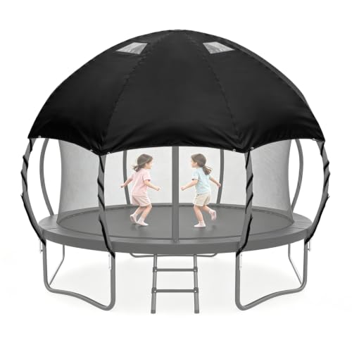 Outdoor Trampoline Cover – 600D Waterproof Heavy Duty Trampoline Tent Cover, Clear PVC Skylight, Dome Design with Support Poles, Fits 14 ft Round Trampolines - size: 14ft