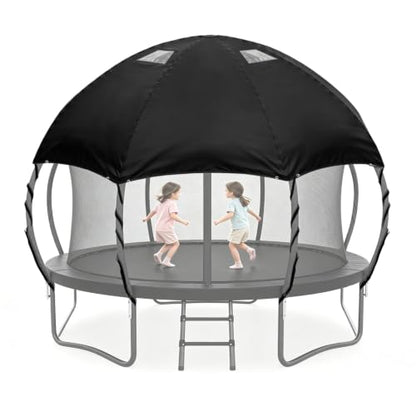 Outdoor Trampoline Cover – 600D Waterproof Heavy Duty Trampoline Tent Cover, Clear PVC Skylight, Dome Design with Support Poles, Fits 14 ft Round Trampolines - size: 14ft