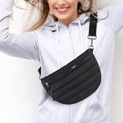 Quilted Crossbody Bags for Women Puffer Fanny Pack Sling Bag Puffy Chest Belt Bum Waist Crossbody Purse Bags Quilted Shoulder Bag for Women - color: BLACK