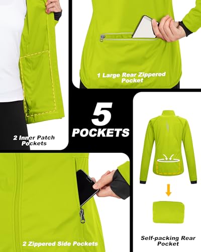 33,000ft Women's Zip Up Lightweight Athletic Workout Yoga Cycling Track Running Jacket Waterproof Windproof Reflective - color: Greenish Yellow, size: X-Small