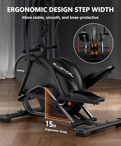THERUN Elliptical Exercise Machine, Cardio Climber Elliptical Machine for Home, Stair Stepper Elliptical Training Machines w/ 13LBS&18LBS Flywheel, 16 Levels Resistance - color: 18LBS Flywheel Grey