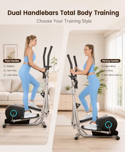 THERUN Elliptical Exercise Machine, Ultra-Quiet Magnetic Machine for Home - color: Turquoise