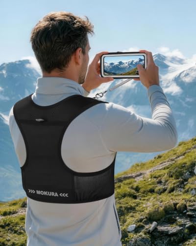 MOKURA Running Vest for Women Men with 500ML Soft Flask & Phone Holder - color: Black, size: Large