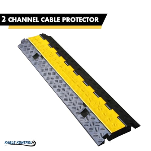 Kable Kontrol Atlas Heavy Duty Cable Protector Ramp - 2 Channel - 1 Pc - 40” Long Black & Yellow - 24,000 Lbs Capacity - Rubber Speed Bump Wire Protector Cord Cover - CP9987 - size: 2 Channel - 40" - 1 Unit