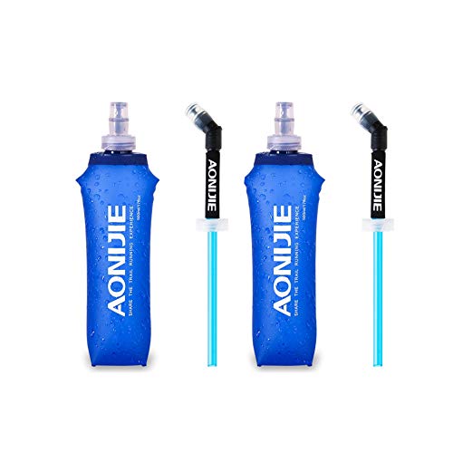 AONIJIE TPU Soft Folding Water Bottles Collapsible Flask for Hydration Pack for Running Hiking Cycling Climbing Pack of 2 (500ml with Straw -Pack of 2) - color: 500ml with Straw -Pack of 2