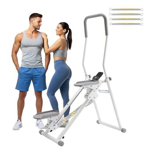 Stair Stepper for Home Gym, Foldable Vertical Climber Workout Machine, 3 Levels of Adjustable Resistance, 300 lbs Capacity Cardio Machine, LCD Monitor, Extended and Widened Anti-Slip footrests - color: WHITE