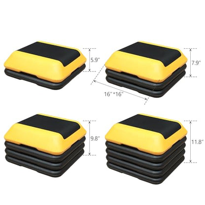 GOWE Height-Adjustable Step Aerobics Platform Fitness Equipment Stepper Trainer Exercise Step Platform with 4 Riser Yellow