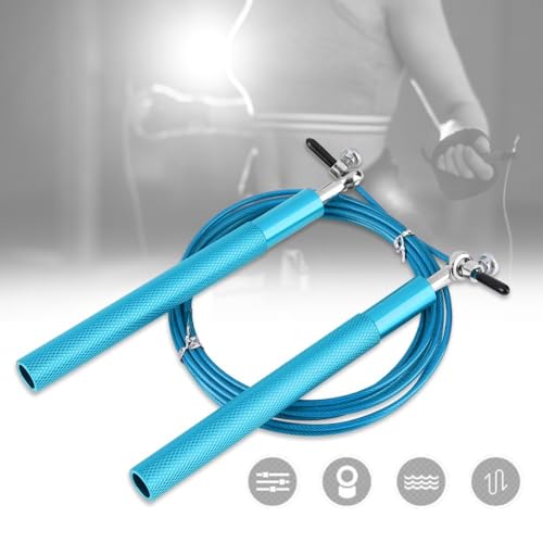 Aluminum Alloy Jump Rope with Ball Bearings – Skipping Rope for Speed Training, Non-Slip Grip and Adjustable PVC Cable - color: Blue