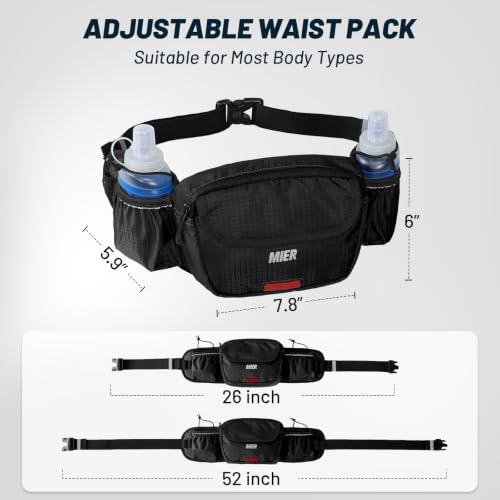 MIER Hydration Waist Pack with Soft Flasks (2x300ml) for Women Men - color: Black