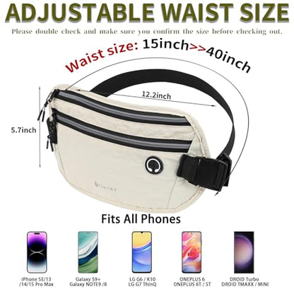 Slim Running Belt for Women Men Runners Fanny Packs With Phone Holder Hidden Pockets Exercise Waist Bag for Marathon Workout - color: Beige/T2085
