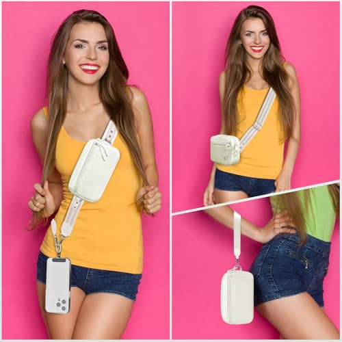 YFWE Clip and Go Strap for Phone with Wallet Crossbody, Adjustable Phone Lanyard with Detachable RFID Wristlet Wallet, Pattern Strap - Cream&Silver (L) - color: Cream-silver, size: Large