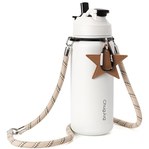 Cute Water Bottle with Strap, 32oz Insulated Stainless Steel Bottle for Girls, Travel & Daily Carry, Leak-Proof, Straw & Spout Lid, BPA-Free, Keeps Drinks Cold - color: Creamy Chill, size: 32 Ounces