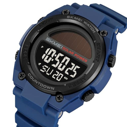 FANMIS Men's Solar Digital Sports Watch 50M Water Resistant Military Watch - color: Blue