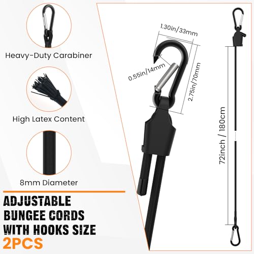 2PCS Adjustable Bungee Cords with Hooks 72 Inch Long Superior Latex - size: 72 INCH ADJUSTABLE