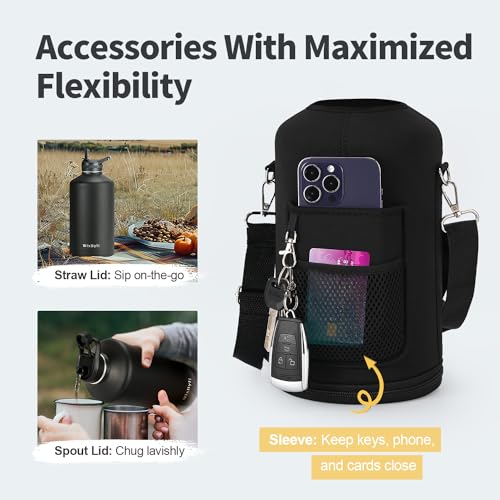 WixByti One Gallon Insulated Water Bottle, Stainless Steel 128oz Water Jug - color: Black, size: 128 Ounces