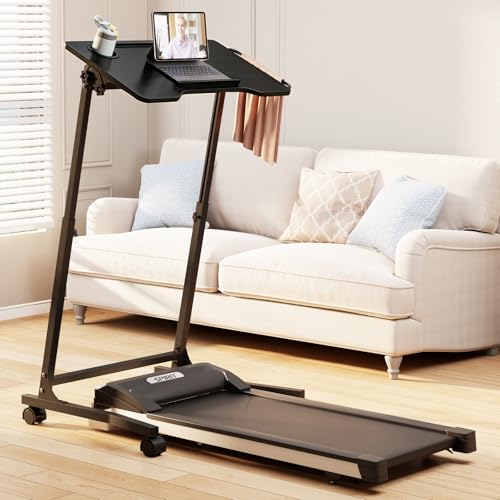 ikkle Bike Trainer Desk with Wheels, Adjustable Treadmill Desk, Rolling Standing Desk for Walking Pad Laptop, Phone Standing, Black - color: Black, Mobile Adjust
