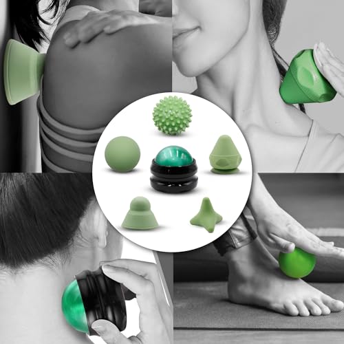 Physical Therapy Pain Relief Massage Ball Set for Trigger Point Release - Myofascial Release Tool & Deep Tissue Massage Set of 6 Pieces - Lacrosse, Spiky, Hand Roller & Mountable Self Massage Ball