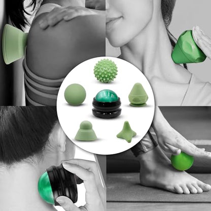 Physical Therapy Pain Relief Massage Ball Set for Trigger Point Release - Myofascial Release Tool & Deep Tissue Massage Set of 6 Pieces - Lacrosse, Spiky, Hand Roller & Mountable Self Massage Ball