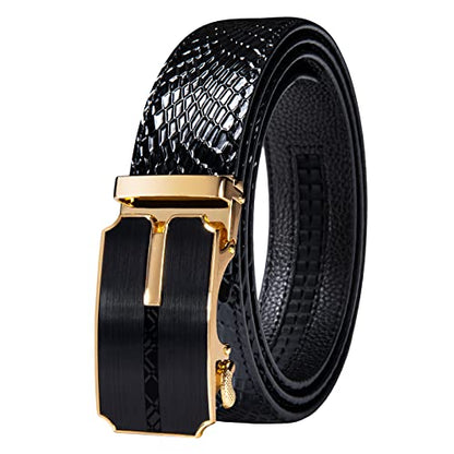 Dubulle Mens Ratchet Belt Gold Click Buckle Adjustable Leather Belts - color: Black Fashion Strap, size: Adjustable from 36" to 45" Waist