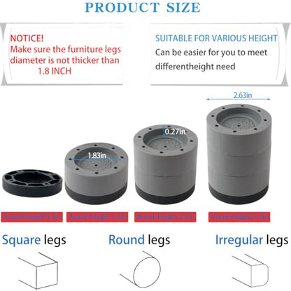 Bed Risers Adjustable Furniture Risers Heavy Duty Lifts Height 2 " - color: Grey