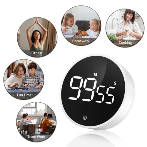 Digital Magnetic Kitchen Timer & Stopwatch with LED Display, White - color: Black White