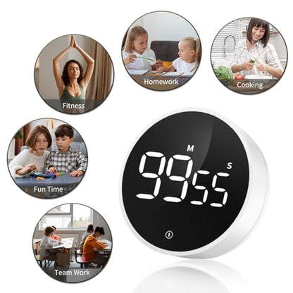 Digital Magnetic Kitchen Timer & Stopwatch with LED Display, White - color: Black White