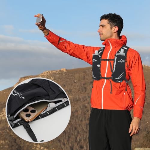 IX INOXTO Running Vest for Women Men, Adjustable Chest Straps Running Hydration Vest with 500ml Soft Flask, Lightweight Breathable Reflective Hydration Backpack for Hiking - color: black with 500ml