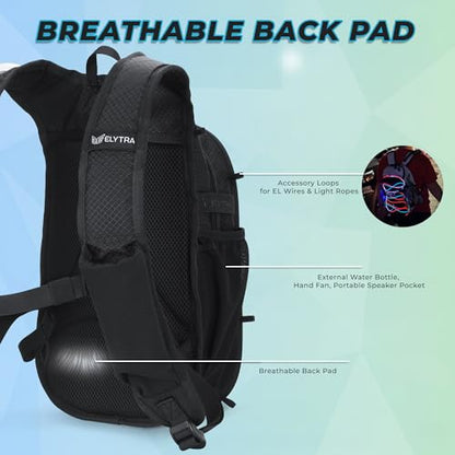 ELYTRA Air Hydration Pack with 2L Bladder, Magnetic Tube Clip | Customizable Rave & Festival Backpack | Lightweight Hydration Backpack for Hiking, Running, Biking & Outdoor Adventures - color: Black