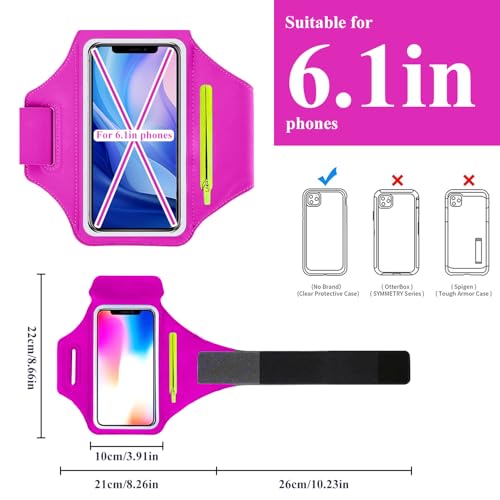 Running Armband Armband Sports Phone Holder with Adjustable Arm Strap Touch Screen Zipper Pocket Key Holder Water Resistant Ergonomic - color: Rose