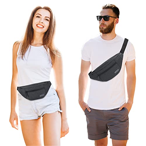 Small Crossbody Fanny Pack Women Men Shoulder Sling Bag Carrying All Phones - color: Dark Grey