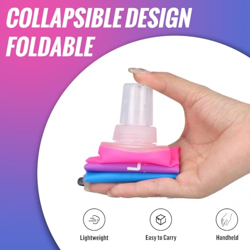 WRELS TPU Soft Flask Lightweight Portable Reusable Water Bottle,BPA Free Collapsible Flask for Hydration Pack in Running Hiking Cycling and Marathon - color: Rose Red&Dark Blue-250ml*2