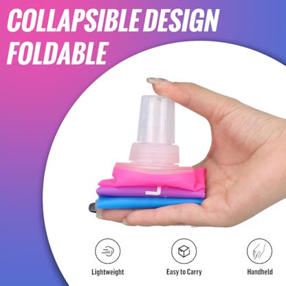 WRELS TPU Soft Flask Lightweight Portable Reusable Water Bottle,BPA Free Collapsible Flask for Hydration Pack in Running Hiking Cycling and Marathon - color: Rose Red&Dark Blue-250ml*2