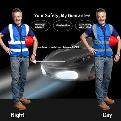High Visibility Safety Vest with Reflective Strips & Pockets - color: Blue, size: Small