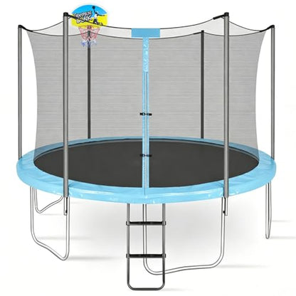 Trampoline Basketball Hoop, Universal Trampoline Accessories, Fits Straight Pole & Curved Pole, Upgraded Basketball Hoop for Trampoline with 2 Mini Ball, Pump and Protective Net