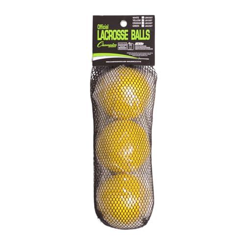 Champion Sports Lacrosse Balls – Official Size NCAA, NFHS, NOCSAE Certified, Packs of 3, 6, 12, 60 or 120 for Practice & Games, Multiple Colors - color: Yellow, style: 3 Pack