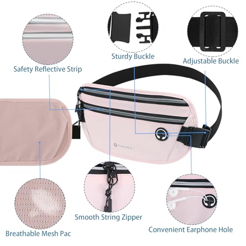 Slim Running Belt for Women Men Runners Fanny Packs With Phone Holder Hidden Pockets Exercise Waist Bag for Marathon Workout - color: Pink/T2085