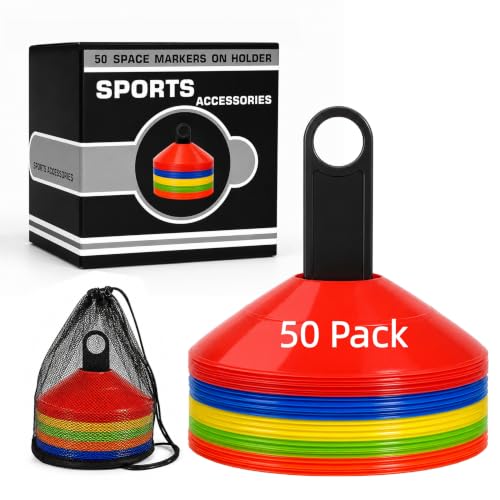 50/100PCS Soccer Cones with Carry Bag & Holder, 5 Color Disc Cones - color: 50Pcs Gift Box