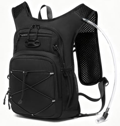 Wotony Lightweight Hydration Backpack with 2LOR 3LWater Bladder for Cycling Hiking Rave - Water Daypack for Men Women - color: ALL BLACK