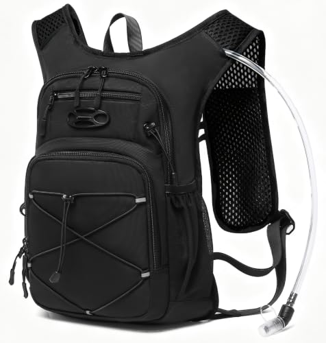 Wotony Lightweight Hydration Backpack with 2LOR 3LWater Bladder for Cycling Hiking Rave - Water Daypack for Men Women - color: ALL BLACK