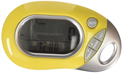 PE771 Walking 3D Pedometer with Clip and Strap | 7 Day Memory, Accurate Step Counter, Walking Distance Miles/Km, Calorie Counter, Target Goal, Active Time - color: Yellow with Holster/Belt Clip