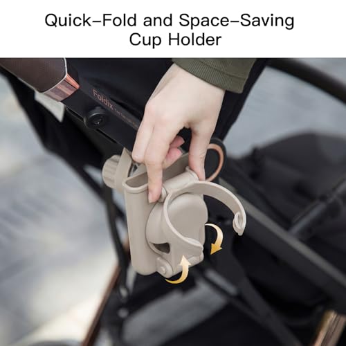 Gromast 2 in 1 Foldable Stroller Cup Holder + Phone Holder, 360°Rotatable with Adjustable Clip, Universal Cup Holder for Baby Stroller, Tricycle - Khaki - color: Khaki-2-in-1