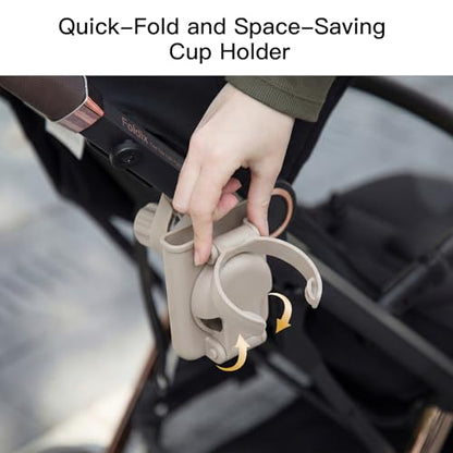 Gromast 2 in 1 Foldable Stroller Cup Holder + Phone Holder, 360°Rotatable with Adjustable Clip, Universal Cup Holder for Baby Stroller, Tricycle - Khaki - color: Khaki-2-in-1