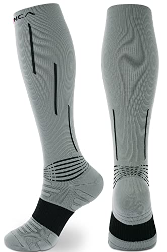 NEENCA Compression Socks for Women & Men 20-30 mmHg Knee High - color: Grey Black, size: Small