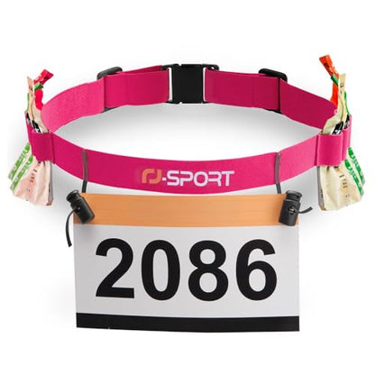 RJ-Sport Race Number Belt with 6 Energy Gel Loops for Triathlon & Marathon - color: 04 Pink
