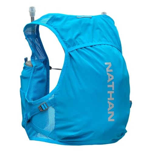 Nathan Hydration Vest - Lightweight, Quick-Fit Fix, Reflective, 4L Storage, Six Pockets, Two 14oz Flasks, Pinnacle Breeze - size: XX-Large, style: Electric Blue