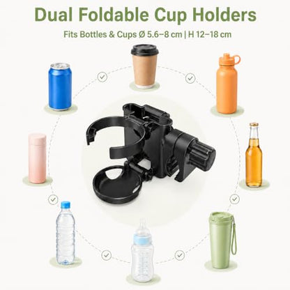 ZealSound Stroller Cup Holder, 3-in-1 Bottle Holder with Phone Holders for Stroller Wheelchair Scooter Walker Bike, Foldable Universal Drink Holder for Uppababy Bugaboo Nuna Doona - size: Small